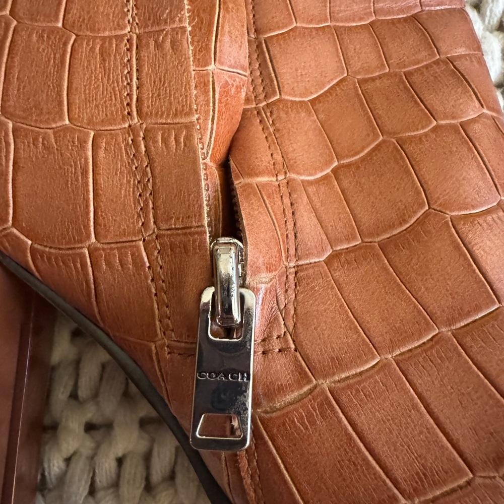 Coach Tan Croc-Embossed Heeled Bootie - Picture 5 of 7